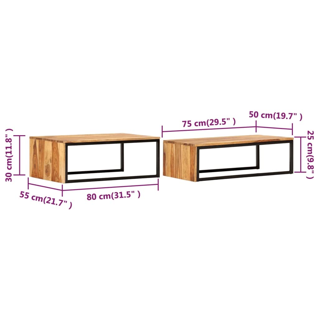 2 pcs Solid Sheesham Wood Nesting Tables T68861