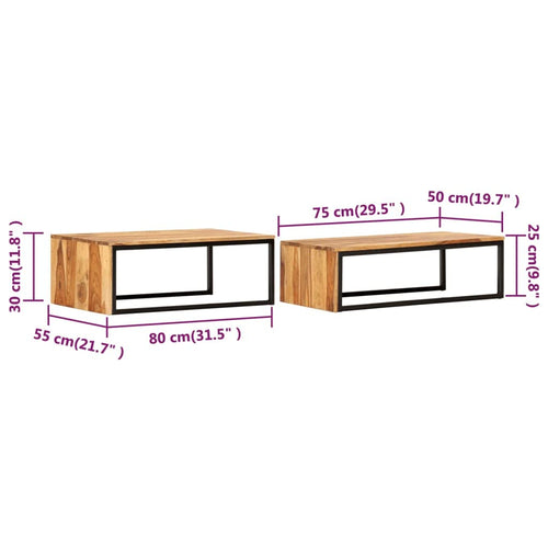 2 pcs Solid Sheesham Wood Nesting Tables T68861