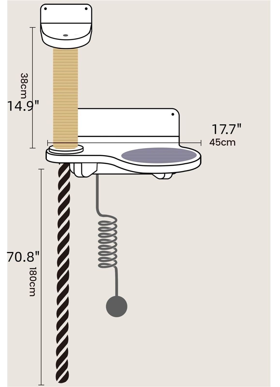 Wall-Mounted Cat Tree with Climbing Rope, Wall Shelf, Jute Scratching Post Tower, and Platform J6942
