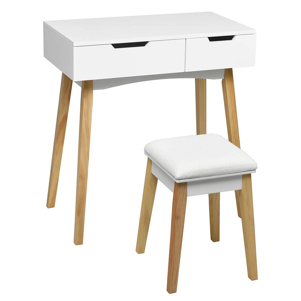 White Wooden Vanity Table with Flip Top Mirror and Stool K198