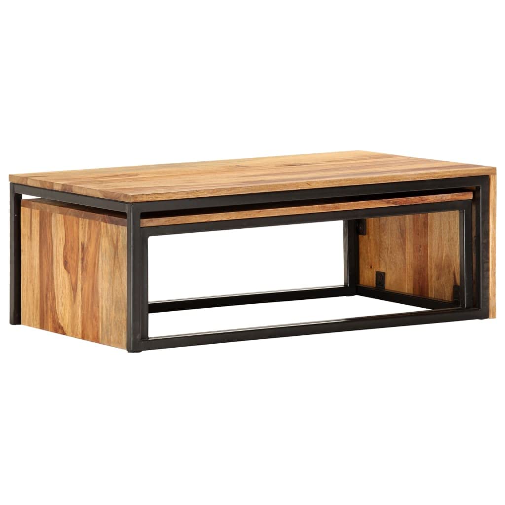 2 pcs Solid Sheesham Wood Nesting Tables T68861