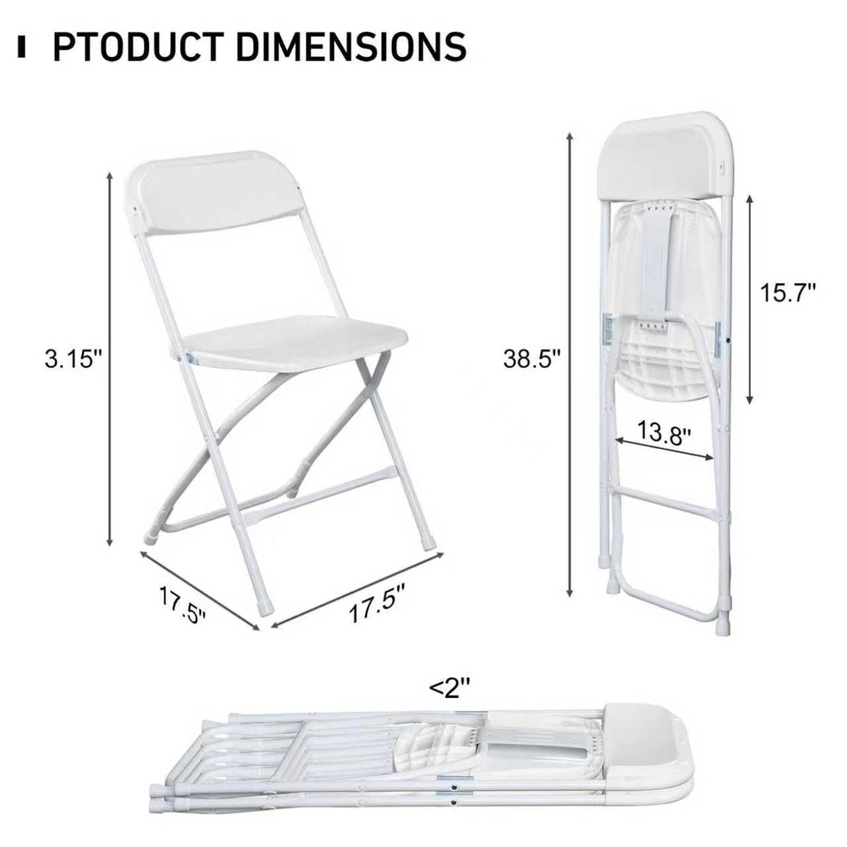 10 Pack White Folding Chairs 350LBS Capacity Steel A843