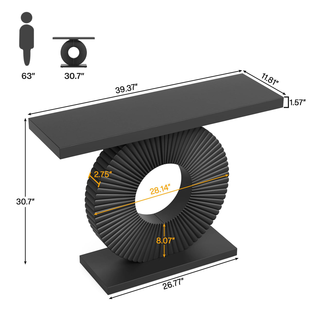 Black 40 inch Wood Console Table S48377
