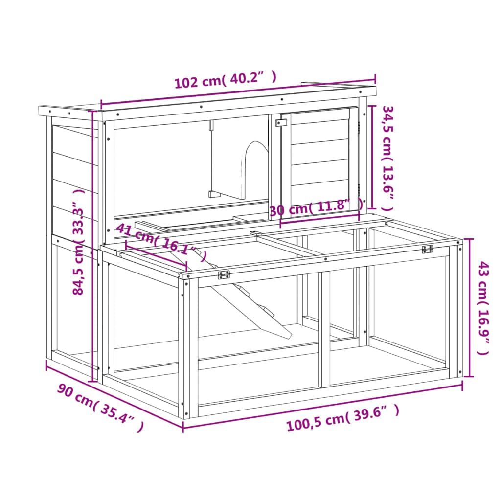 Wooden Rabbit Hutch 2-Tier Small Animal Cage B792433