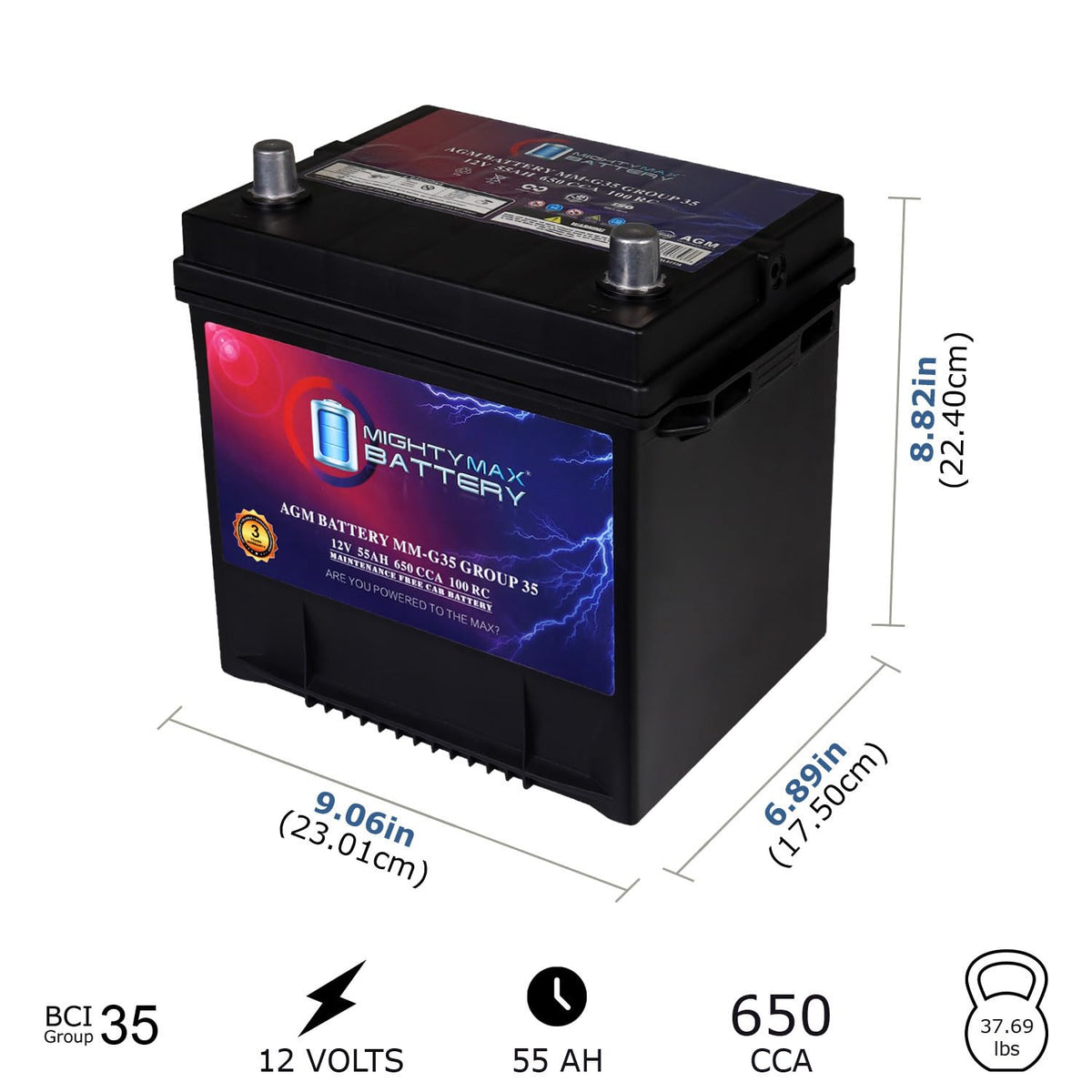 12V 55Ah AGM 650 CCA Replacement Battery Z4580