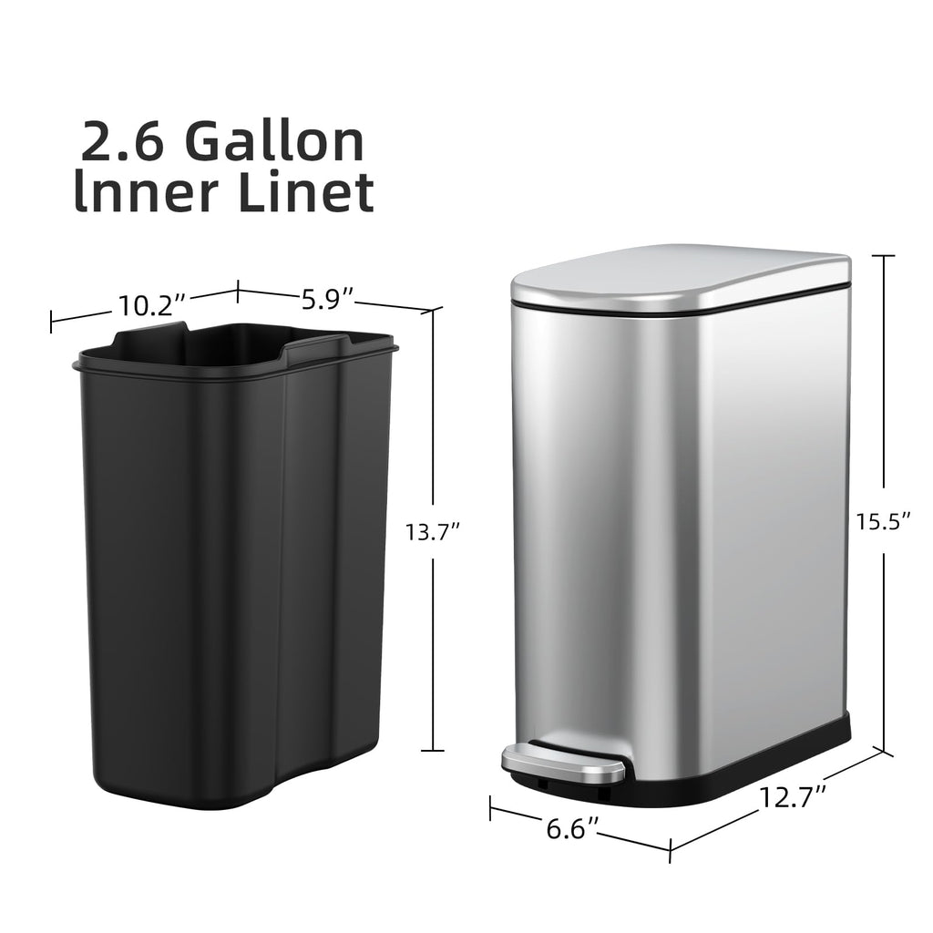 2.6 Gallon Stainless Steel Step Trash Can with Lid Q907