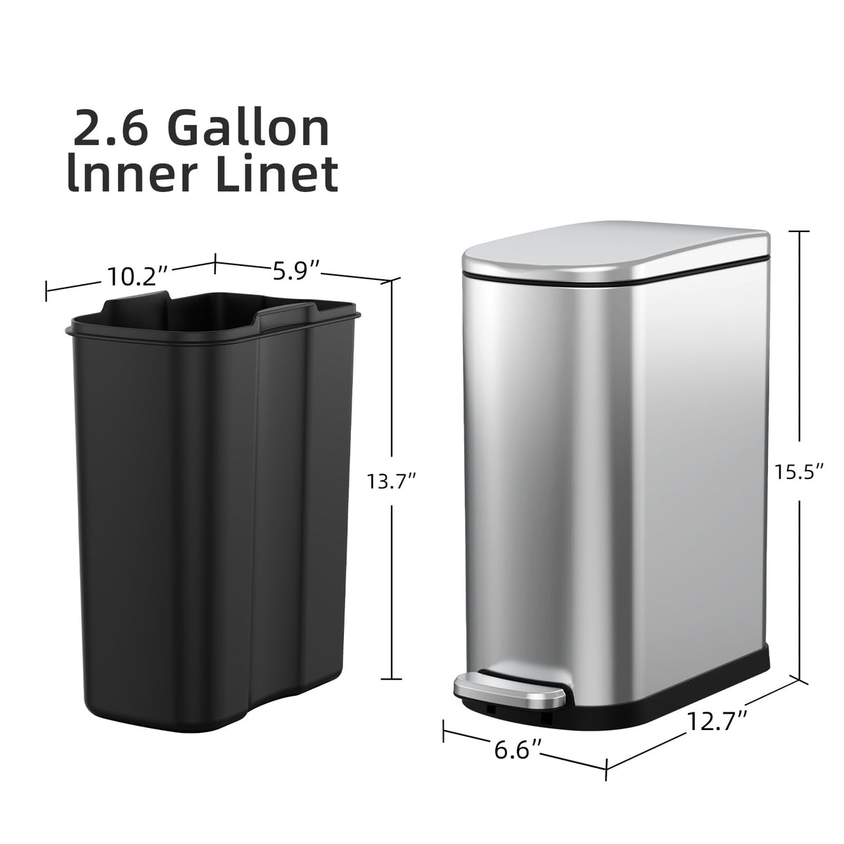 2.6 Gallon Stainless Steel Step Trash Can with Lid Q907