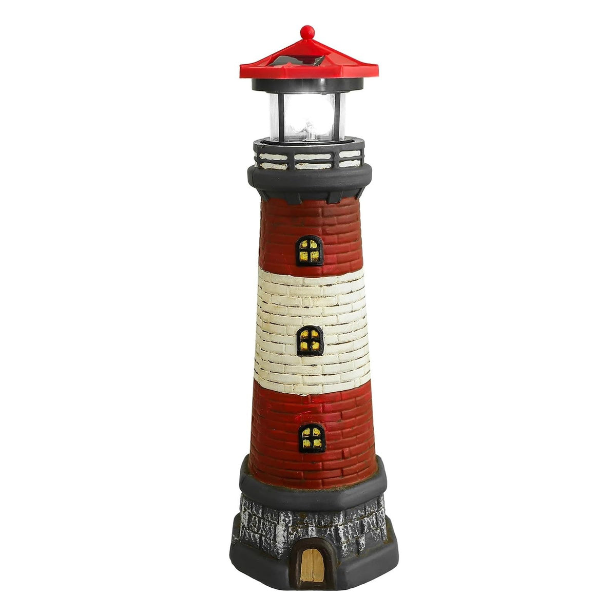 Solar Powered Lighthouse Rotating Beacon Red Resin D6085