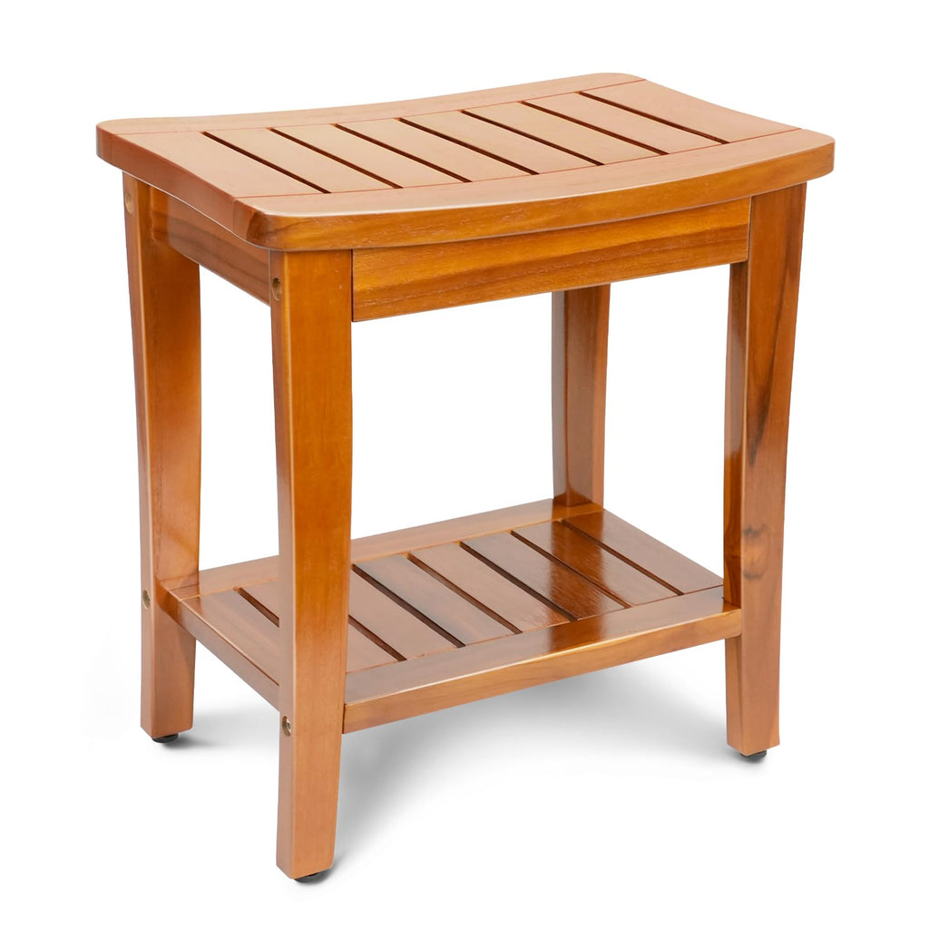 16" Teak Shower Bench with Shelf V9693
