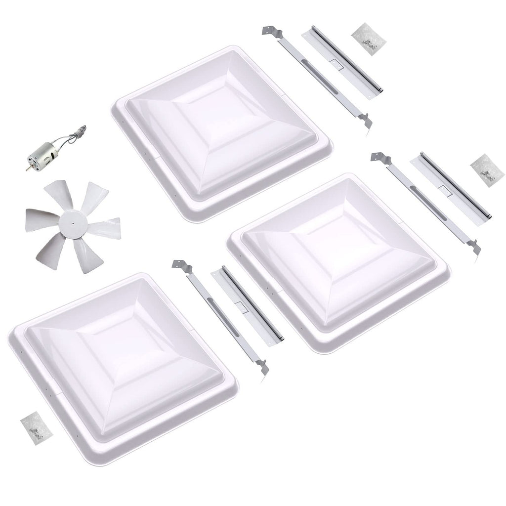 3 Packs 14" White RV Roof Vent Cover Replacement with 6" Fan Blade and 12 Volt Motor A825