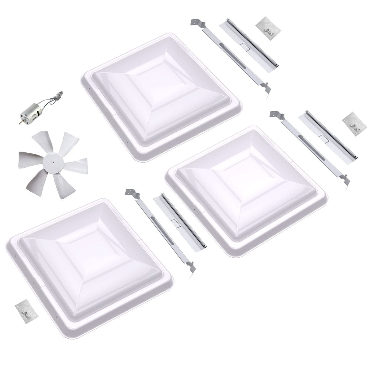 3 Packs 14" White RV Roof Vent Cover Replacement with 6" Fan Blade and 12 Volt Motor A825