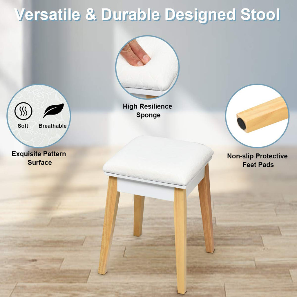 White Wooden Vanity Table with Flip Top Mirror and Stool K198