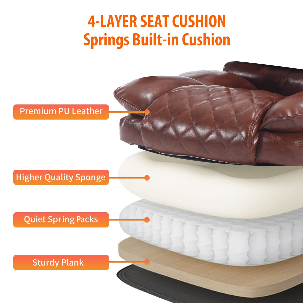 Brown Reclining Ergonomic Office Chair with Footrest U11181