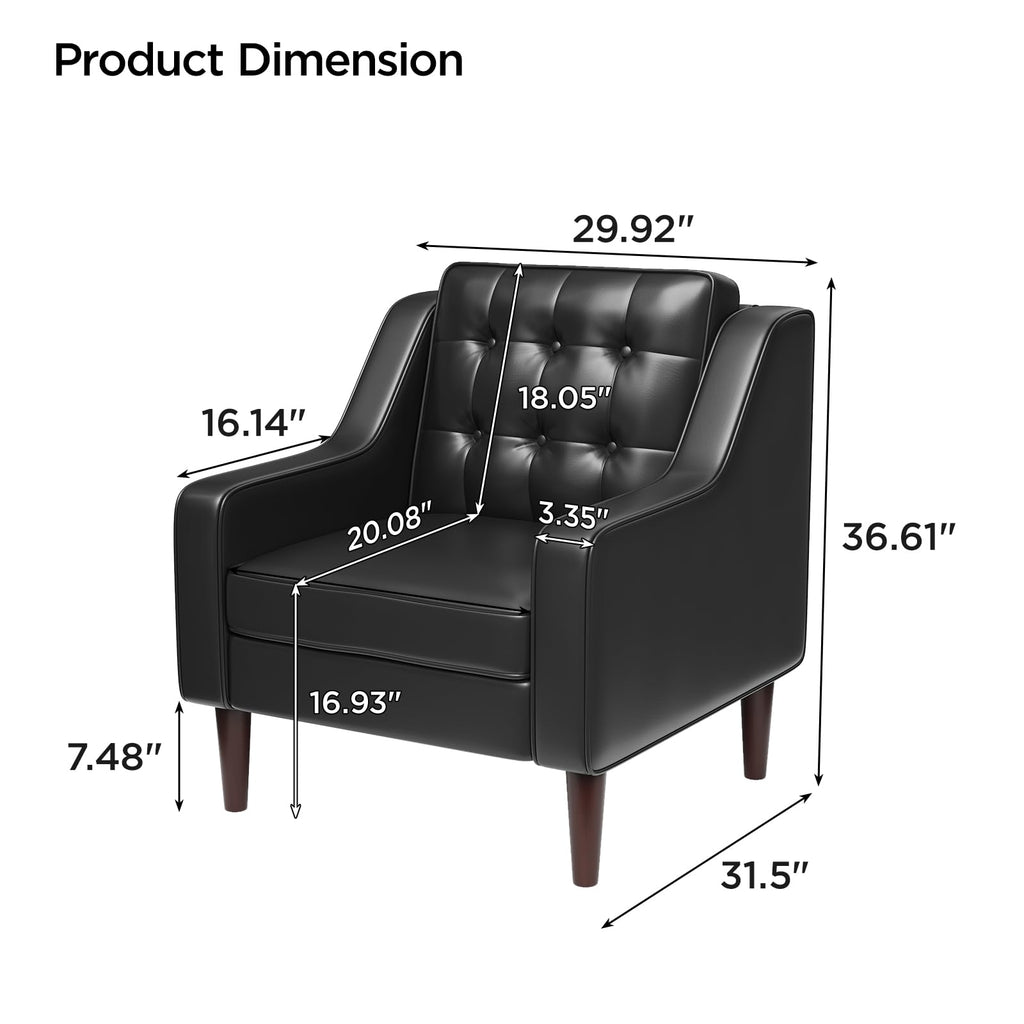 PU Leather Accent Chair Button-Tufted Upholstered Black M246
