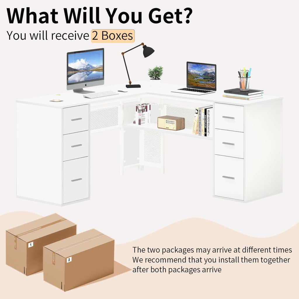 White L Shaped Desk with Drawers M999