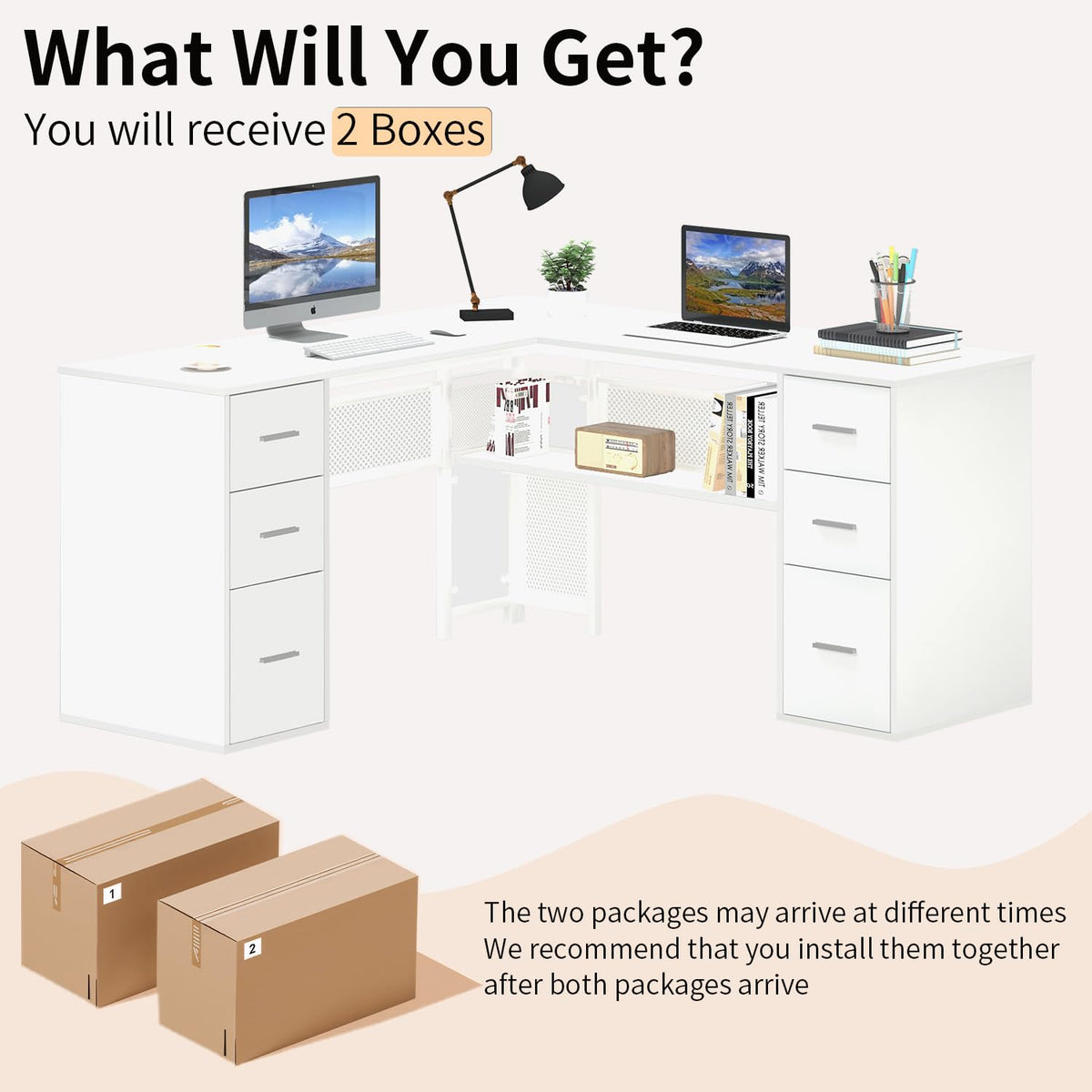 White L Shaped Desk with Drawers M999