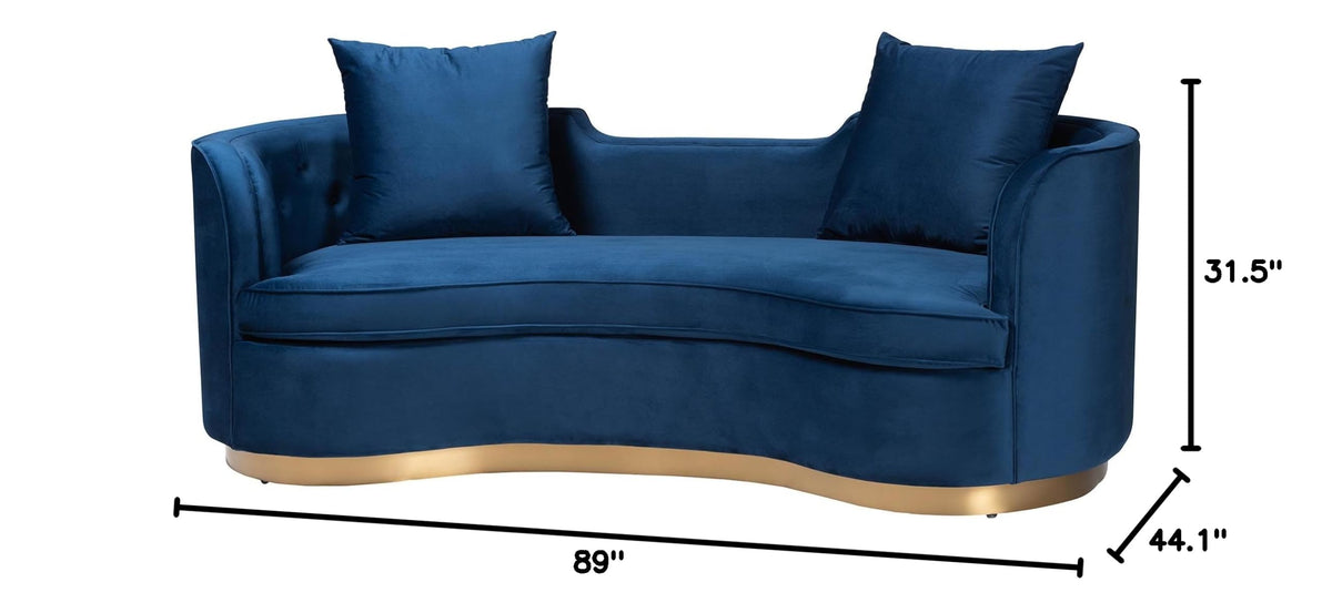 Navy Blue Velvet and Brushed Gold Metal Sofa E8647
