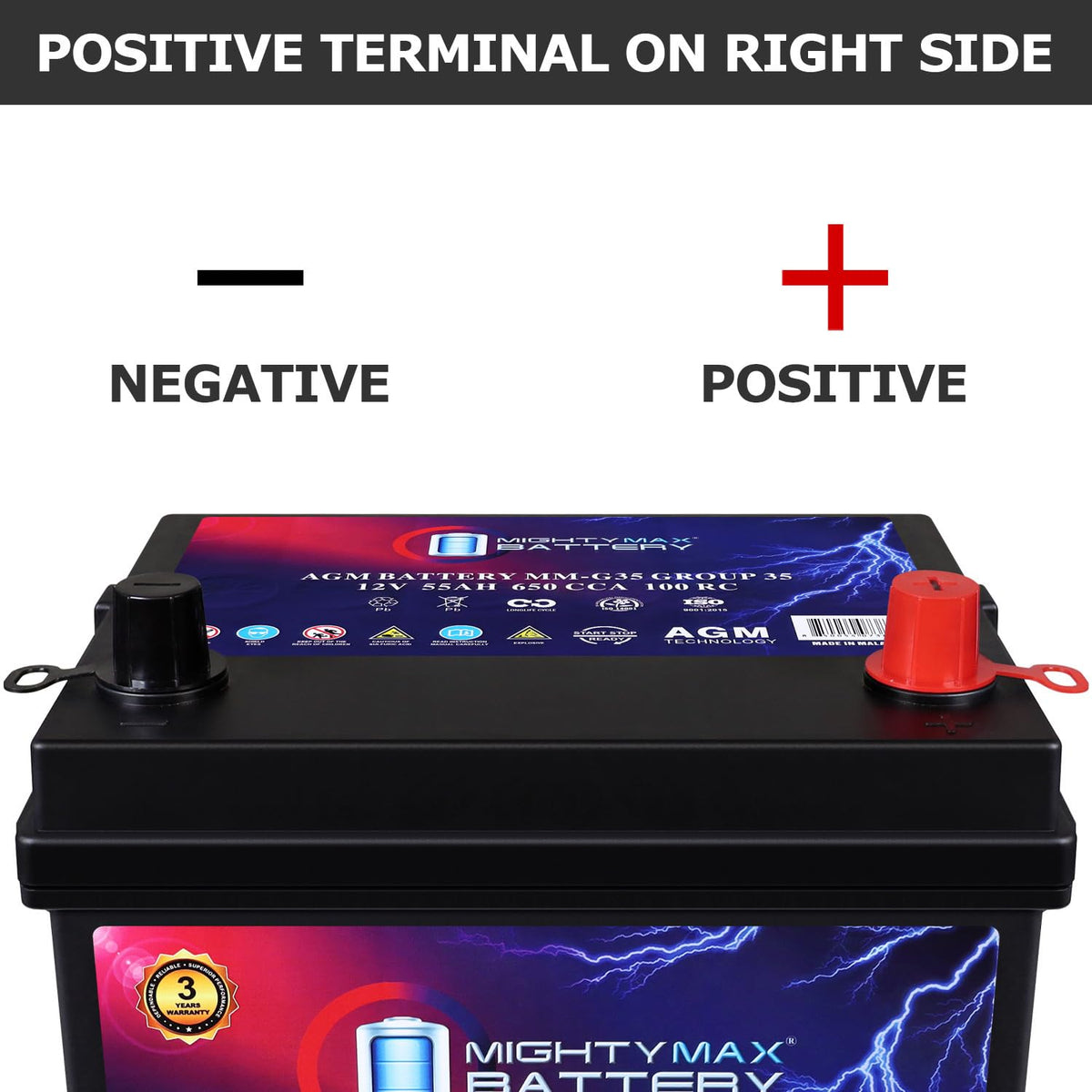 12V 55Ah AGM 650 CCA Replacement Battery Z4580