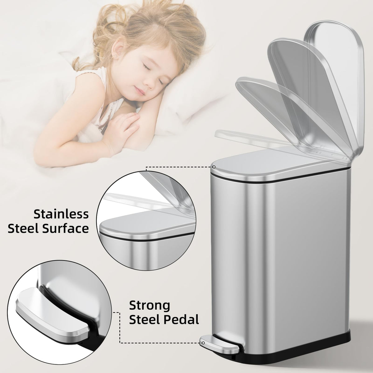 2.6 Gallon Stainless Steel Step Trash Can with Lid Q907