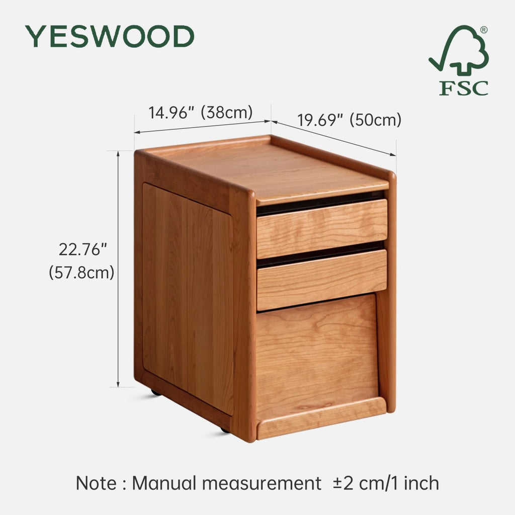 Solid Cherry Wood Side Table with Wheels T2517