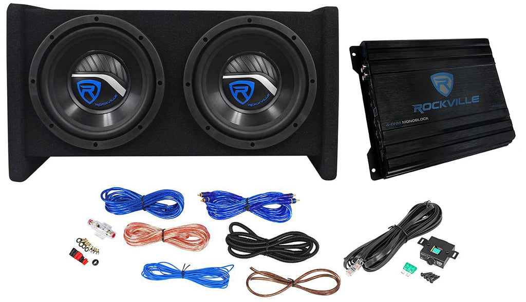 Dual 8" Car Subwoofer Enclosure with Mono Amp & Wiring Kit D922259