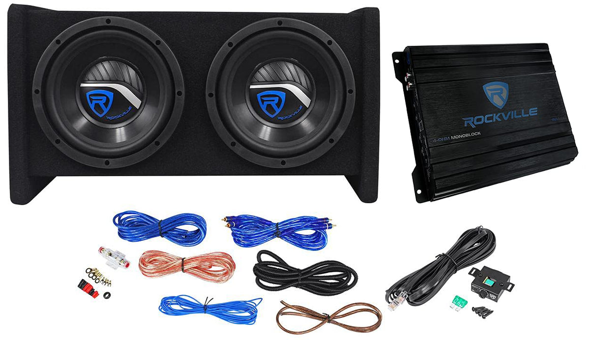 Dual 8" Car Subwoofer Enclosure with Mono Amp & Wiring Kit D922259