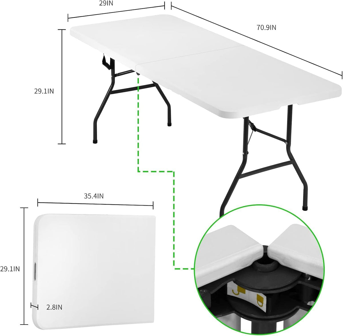 White 6FT Folding Table H2736
