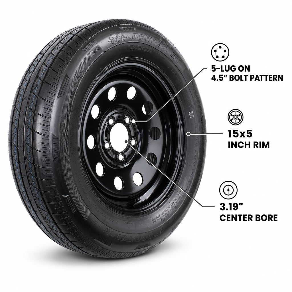 ST205/75R15 LRC 5 Lug Black Trailer Tire Rim Assembly N481674