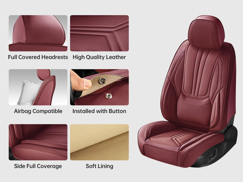 Burgundy Leather Full Set Car Seat Covers I341391