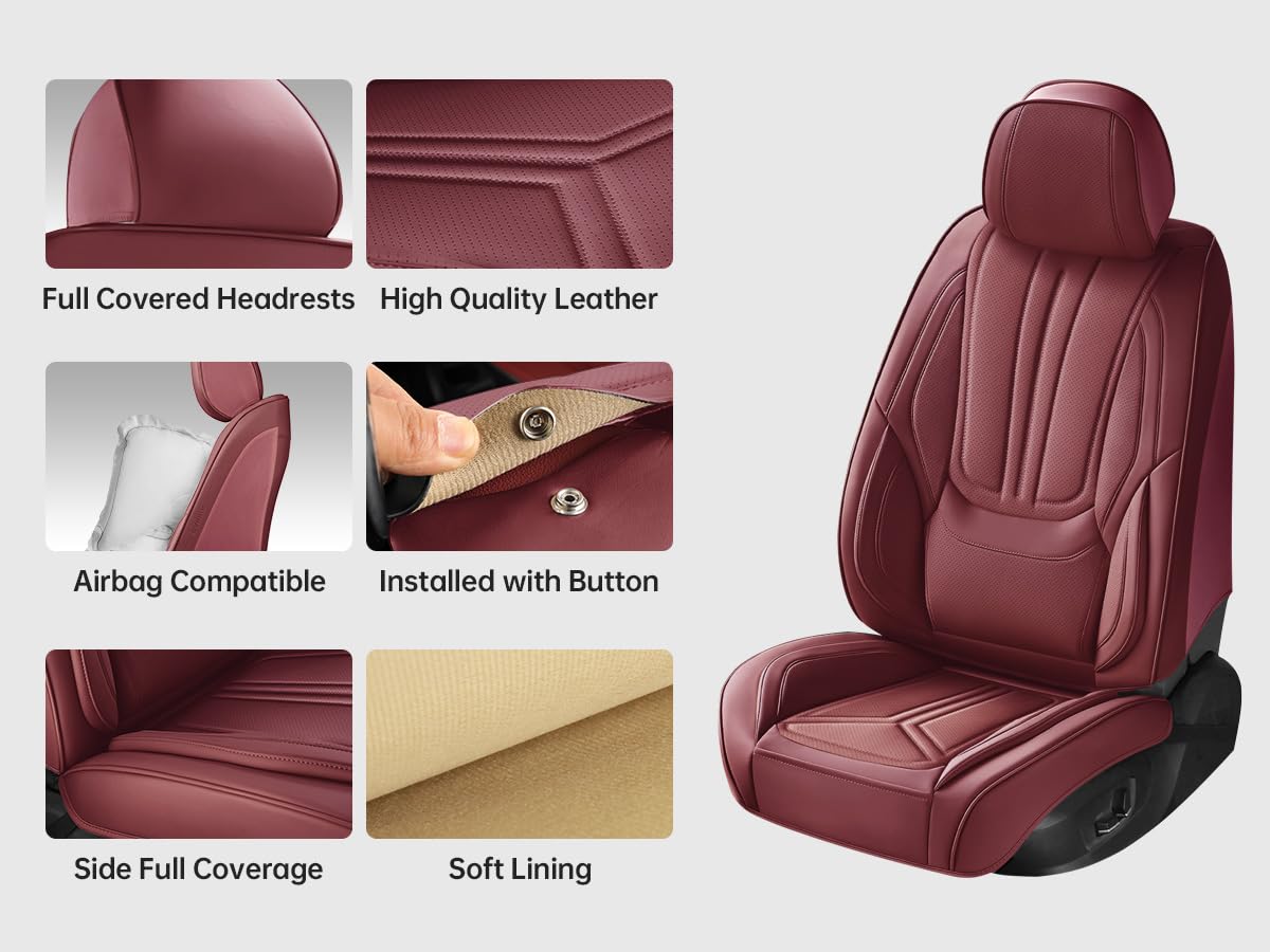 Burgundy Leather Full Set Car Seat Covers I341391