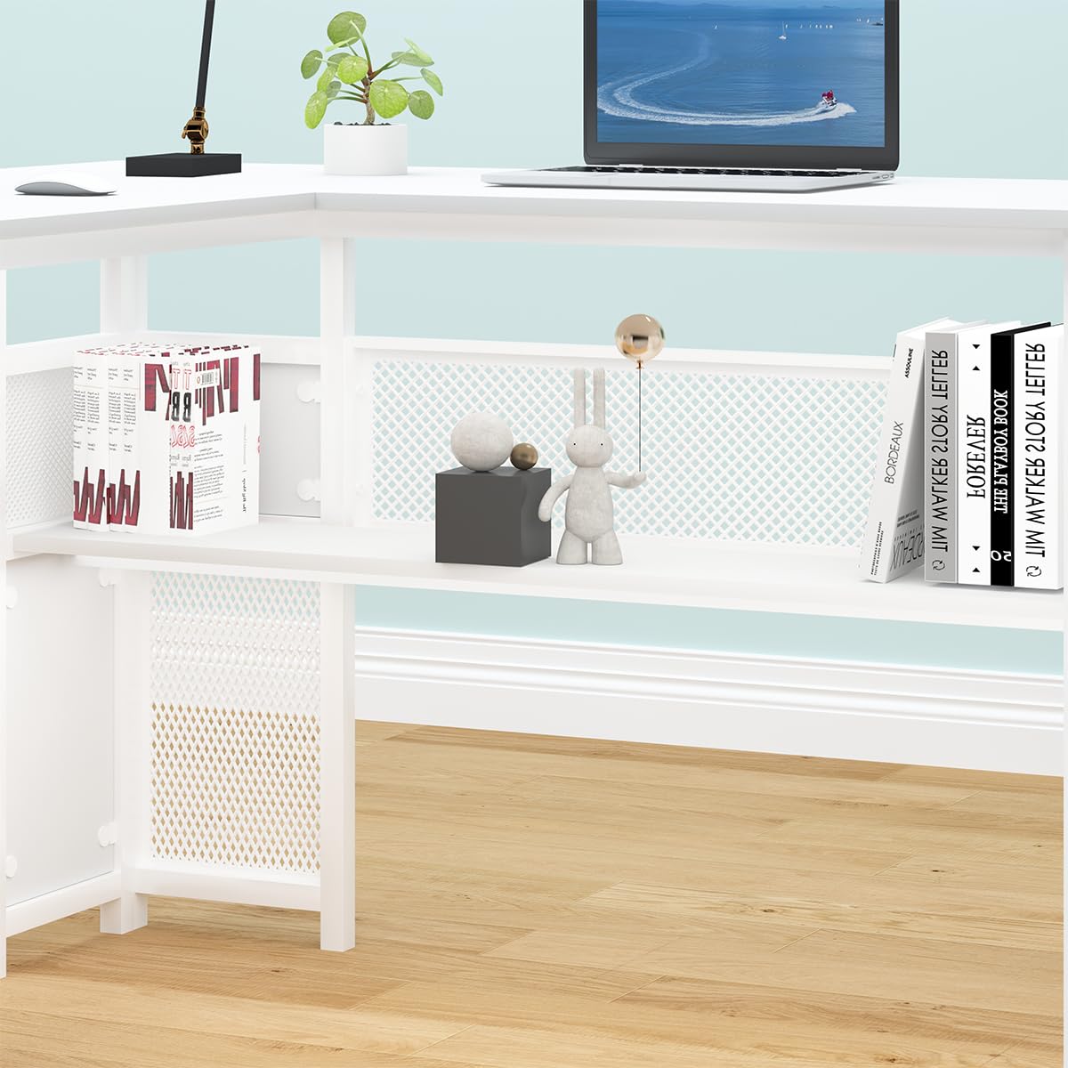 White L Shaped Desk with Drawers M999