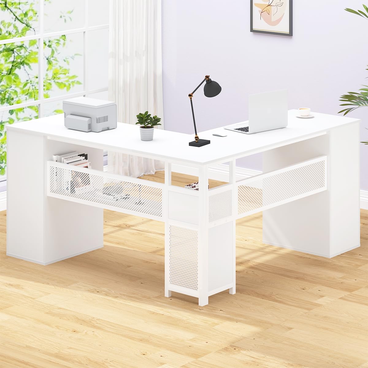 White L Shaped Desk with Drawers M999