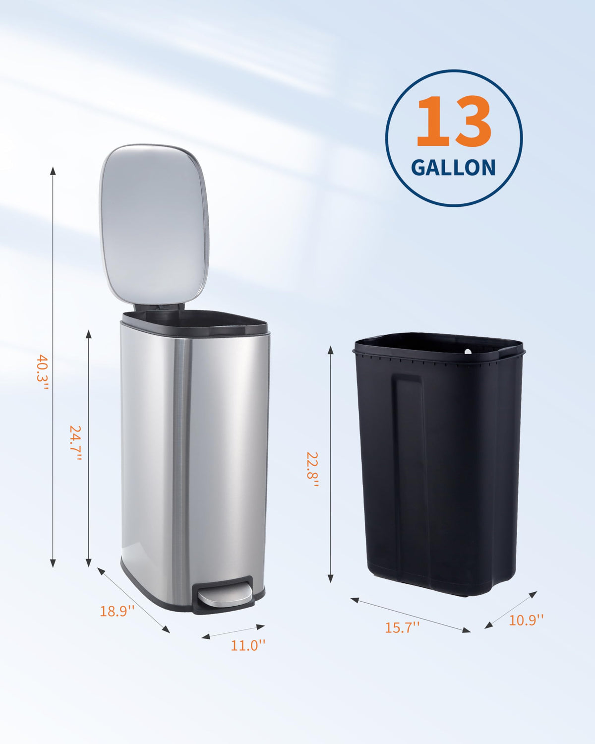 Stainless Steel Vertical Arc Trash Can 50L N6717