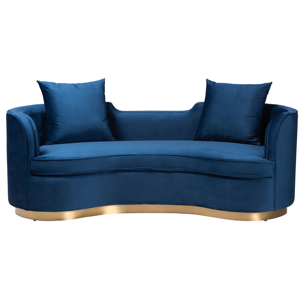 Navy Blue Velvet and Brushed Gold Metal Sofa E8647