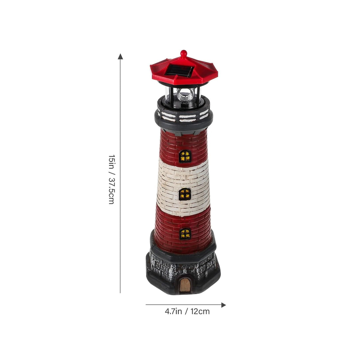 Solar Powered Lighthouse Rotating Beacon Red Resin D6085