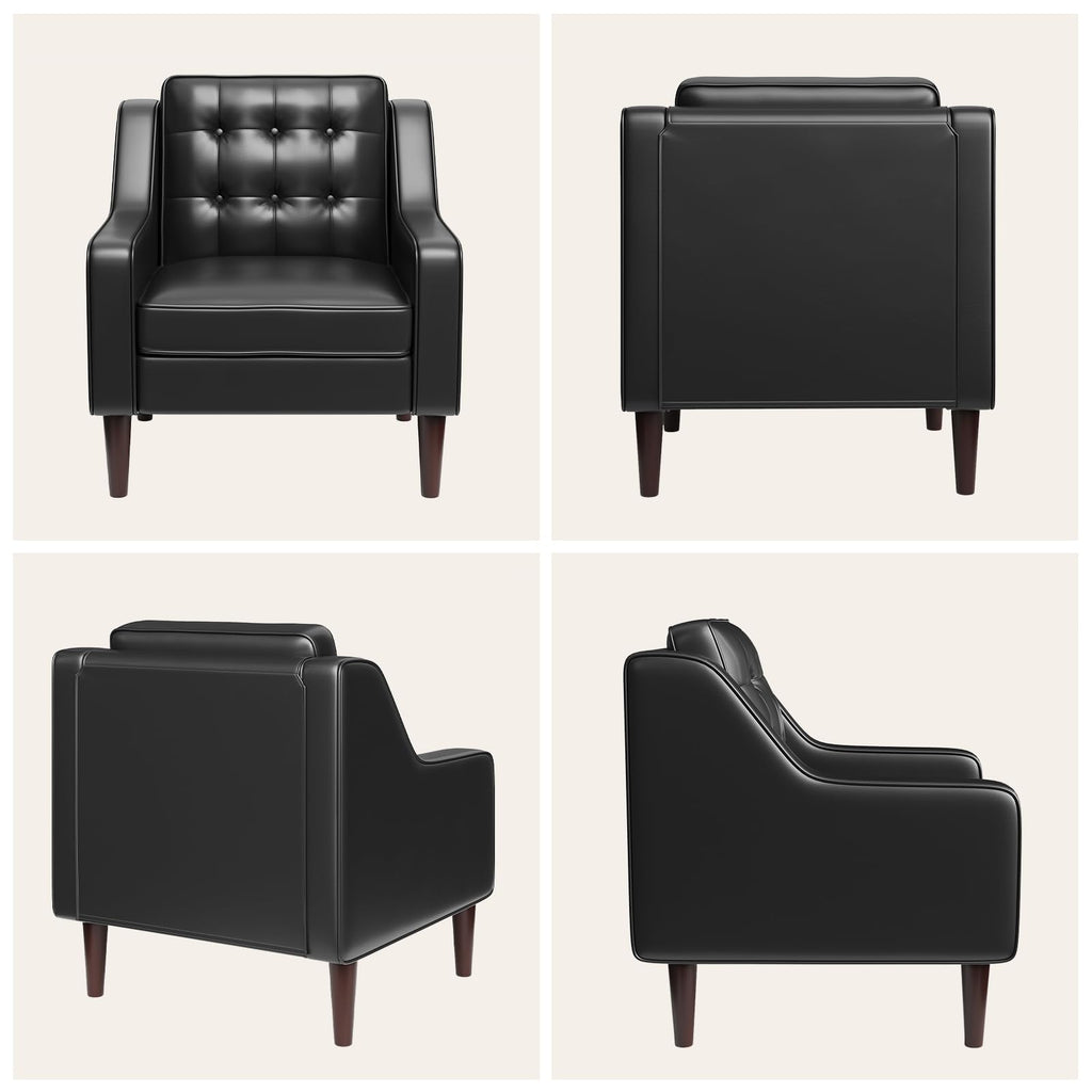 PU Leather Accent Chair Button-Tufted Upholstered Black M246