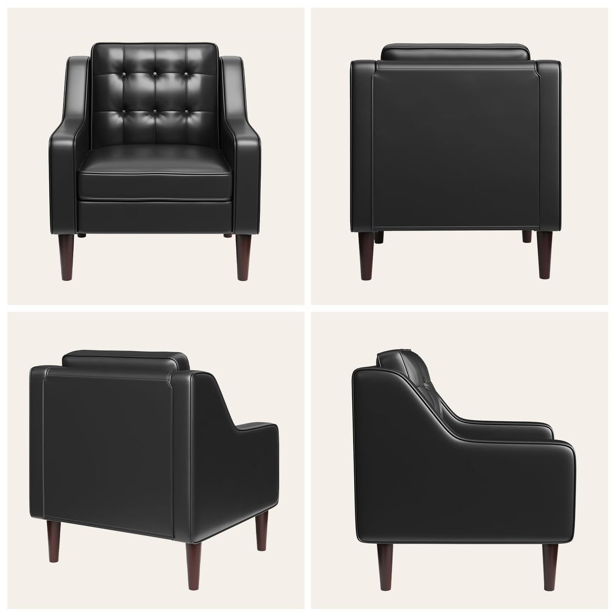 PU Leather Accent Chair Button-Tufted Upholstered Black M246