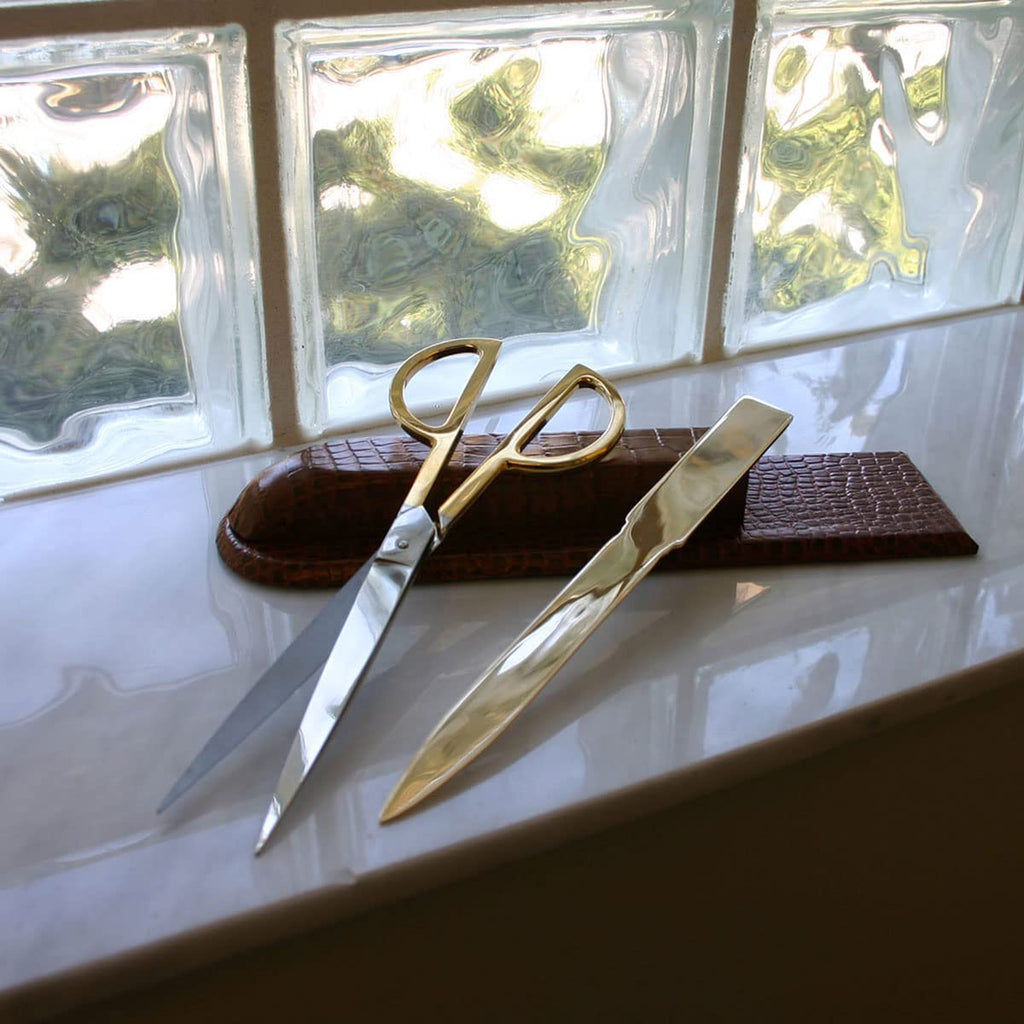 Brown Crocodile Embossed Leather Desk Set O8659