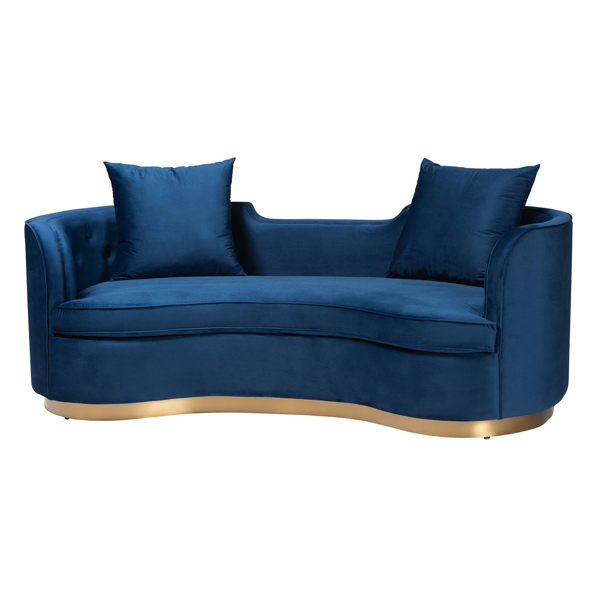 Navy Blue Velvet and Brushed Gold Metal Sofa E8647