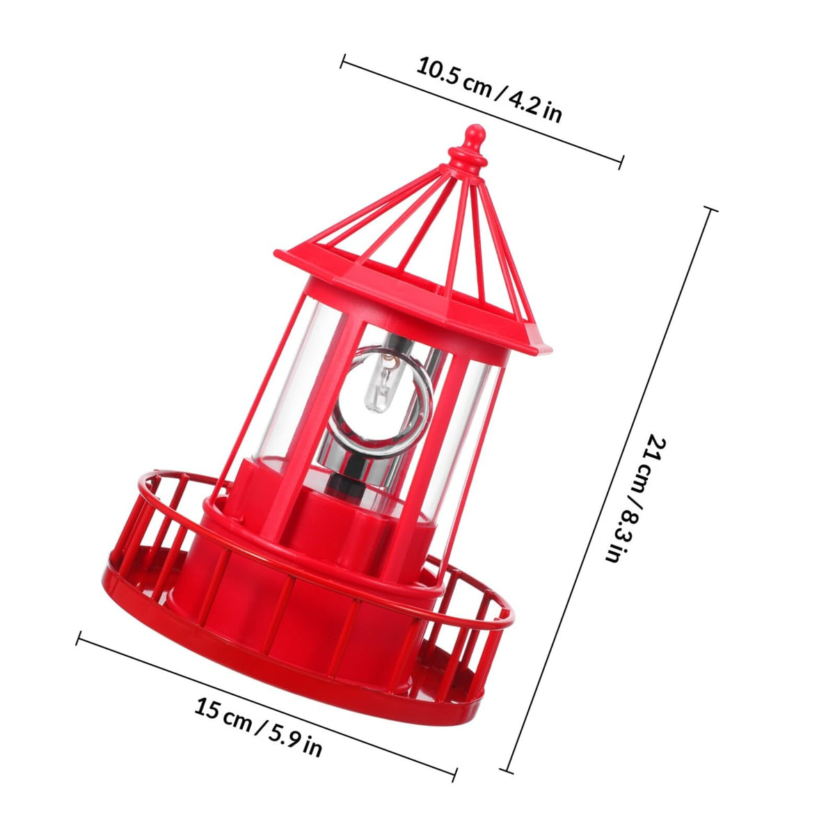 Solar Powered Rotating Lighthouse Garden Light Outdoor Waterproof Resin Iron Red O56935
