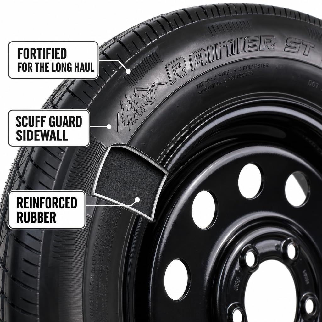 ST205/75R15 LRC 5 Lug Black Trailer Tire Rim Assembly N481674