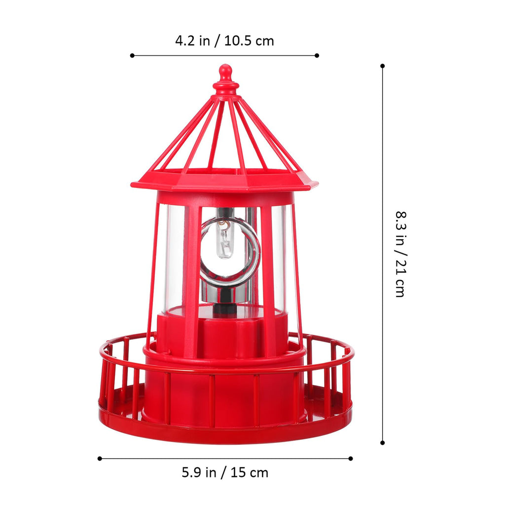 Solar Powered Rotating Lighthouse Garden Light Outdoor Waterproof Resin Iron Red O56935