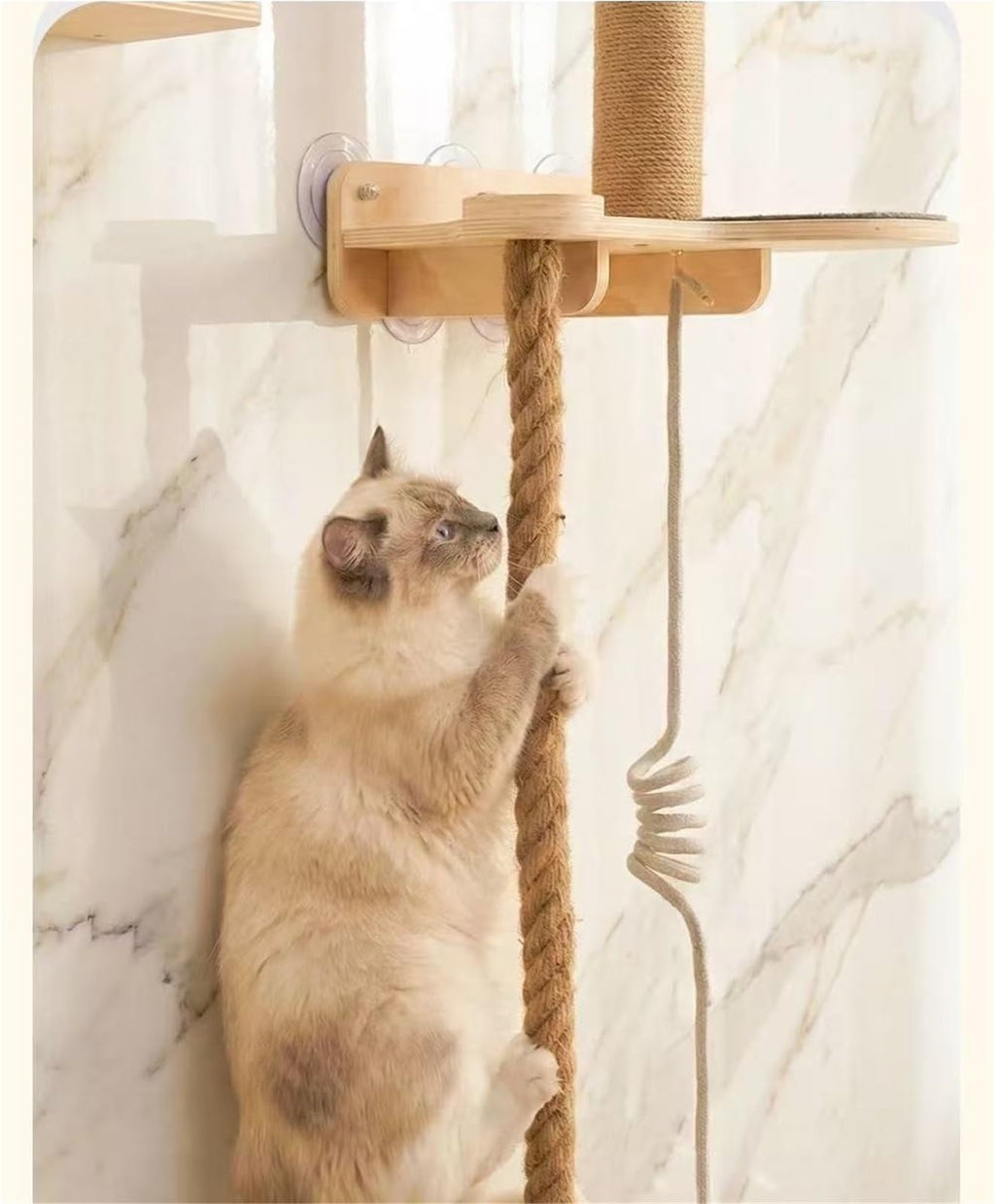 Wall-Mounted Cat Tree with Climbing Rope, Wall Shelf, Jute Scratching Post Tower, and Platform J6942