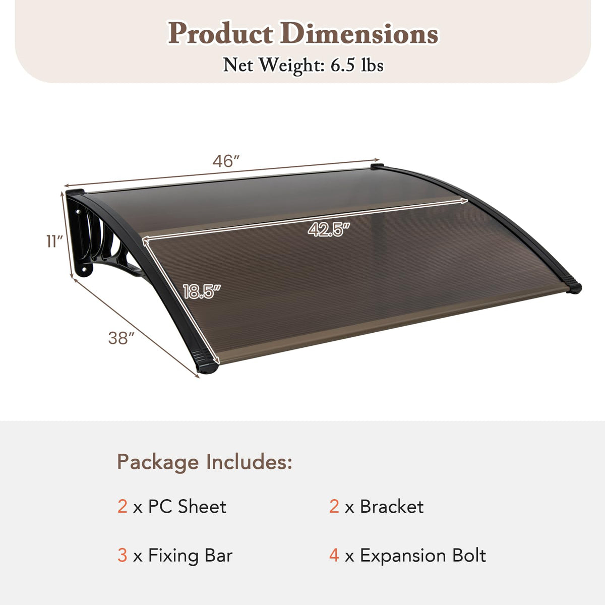 46" x 38" Polycarbonate Door Awning Canopy Y81710