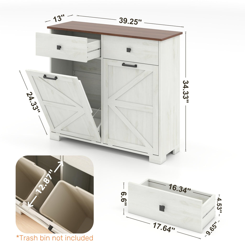 Double Tilt Out Trash Cabinet with Hideaway Drawer, Antique White M6706