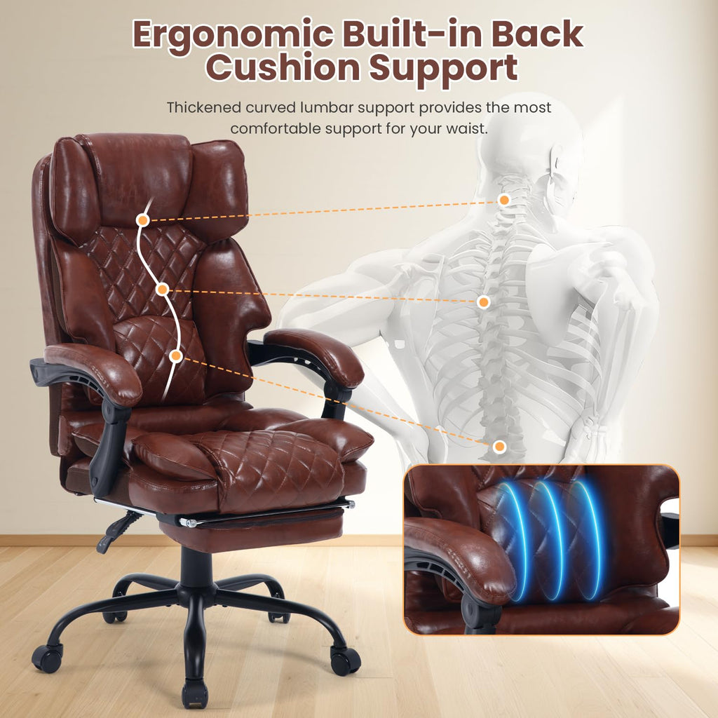 Brown Reclining Ergonomic Office Chair with Footrest U11181