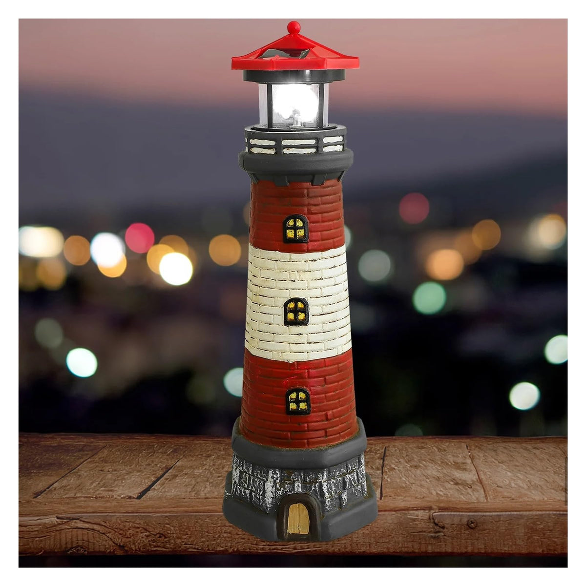 Solar Powered Lighthouse Rotating Beacon Red Resin D6085