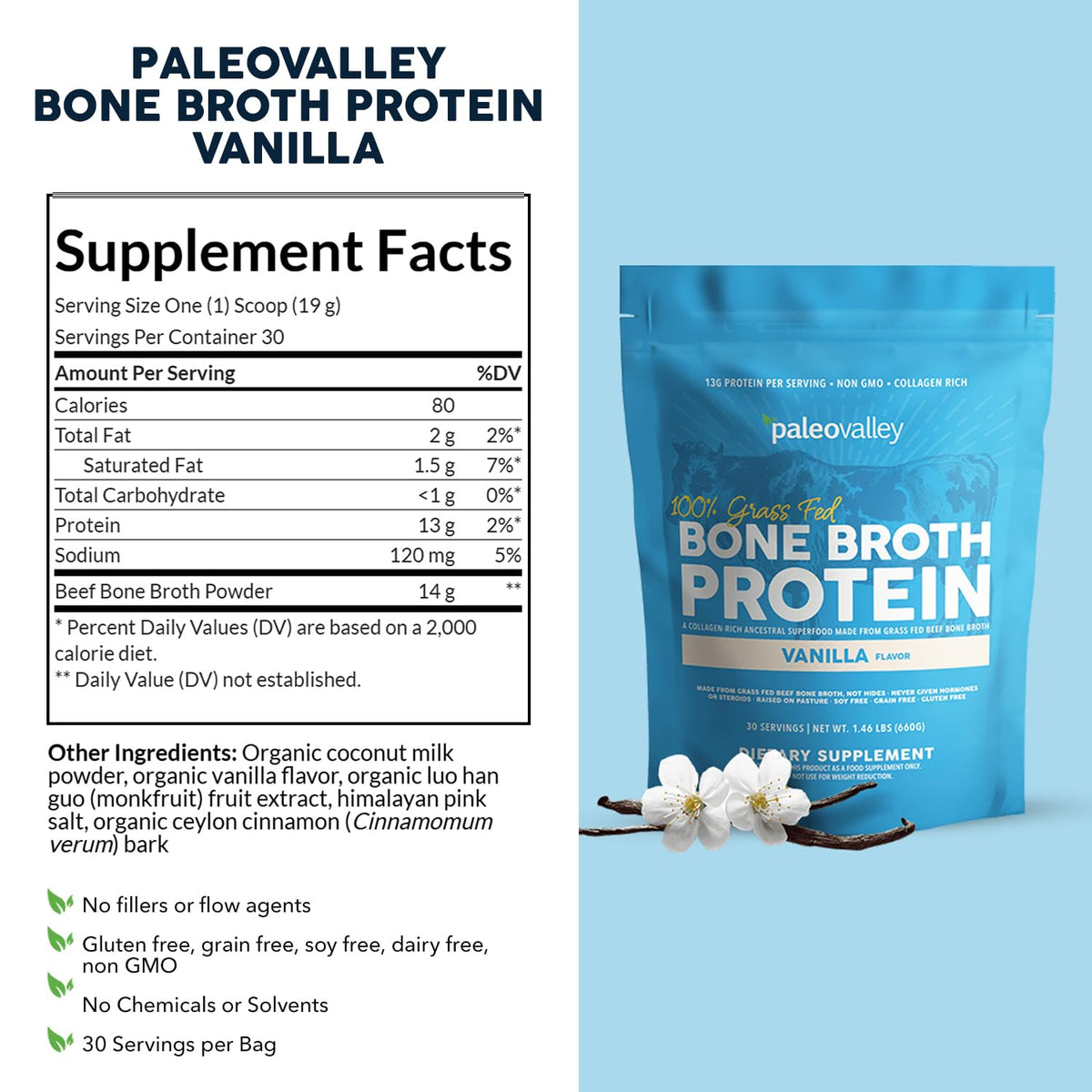 Grass Fed Bone Broth Protein Powder Vanilla P706