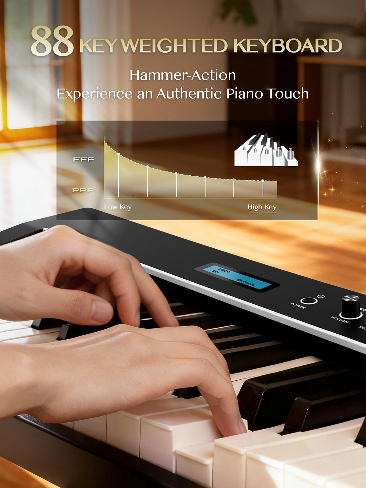 88-Key Weighted Action Digital Piano with Wooden Stand Y767
