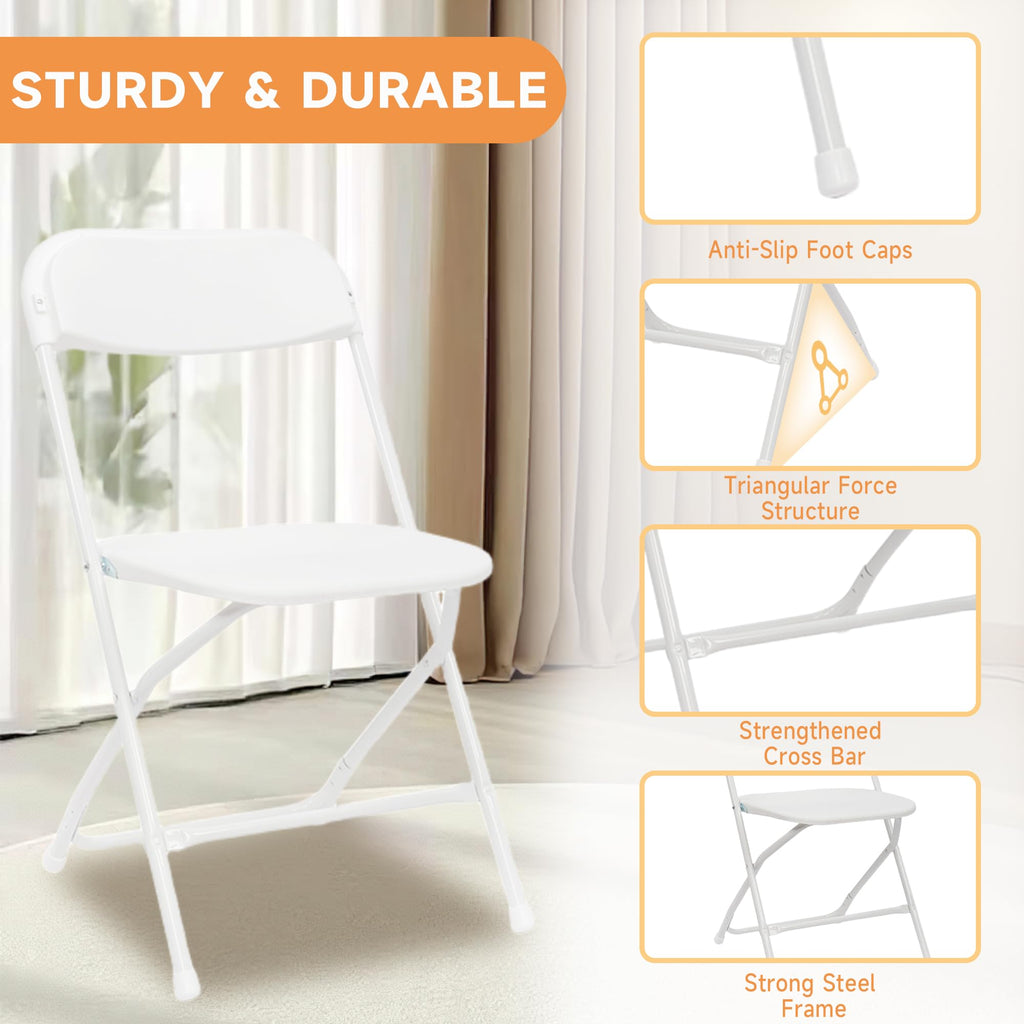 10 Pack White Folding Chairs 350LBS Capacity Steel A843